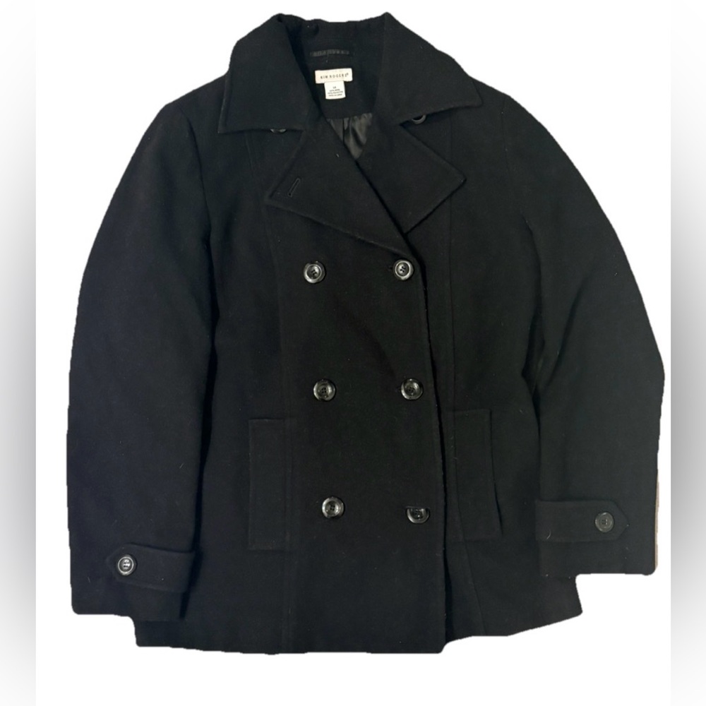 Kim Rogers Black Classic Double Breasted Wool Blend Peacoat Women's Plus Size 14